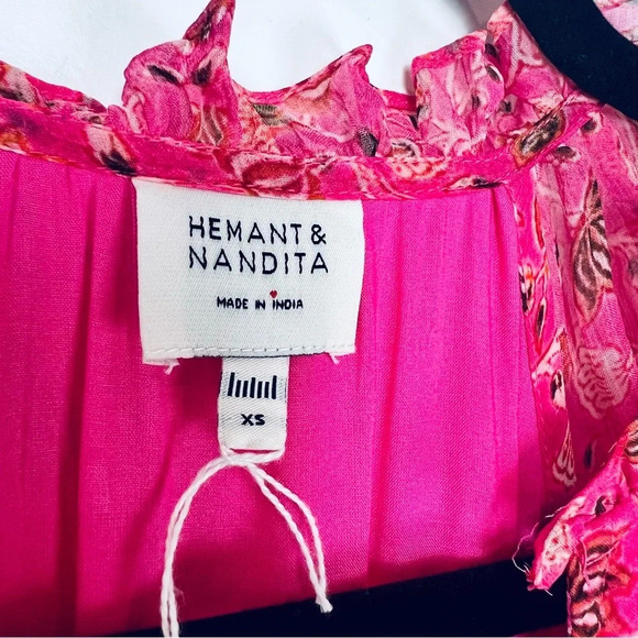 Hemant and Nandita Nara Tulip Pink Floral Romper Playsuit Long Sleeve.over-Up XS - Picture 5 of 14